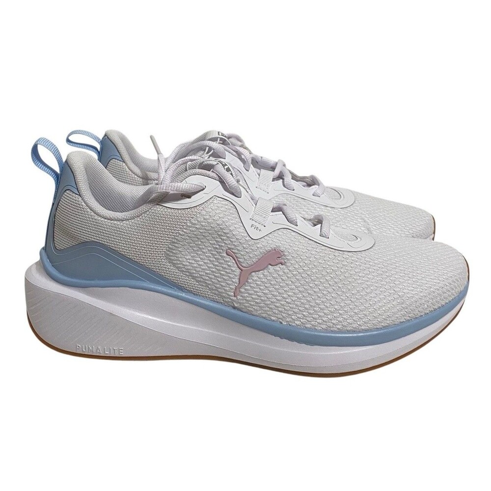 PUMA Womens 9 White Blue Mesh Running Sneakers NWOB Sporty Streetwear Athleisure